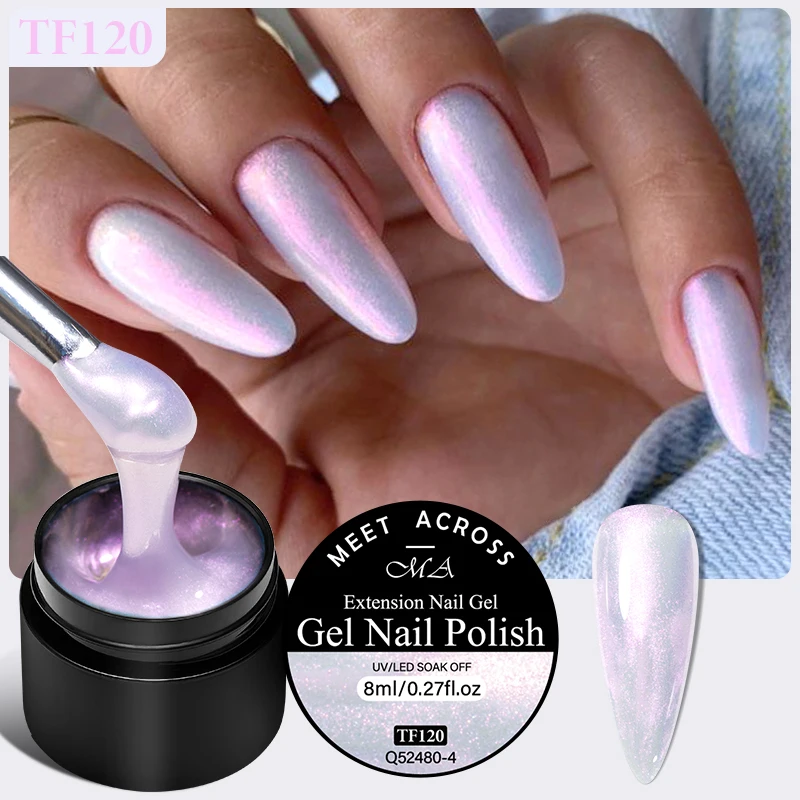 MEET ACROSS 8ml Aurora Extensão Gel Unha Polonês Azul Rosa Roxo Nail Art Gel Semi Permanente UV LED Gel Para Extensão de Unhas DIY - Imagem 2