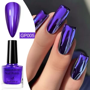 MEET ACROSS 8ml garrafa de vidro roxo escuro espelho metálico unha polonês super brilhante efeito metálico verniz da arte do prego sem necessidade de lâmpada