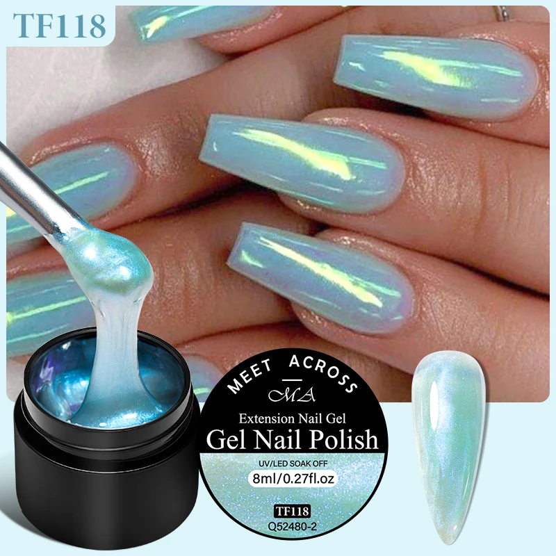 MEET ACROSS 8ml Aurora Extensão Gel Unha Polonês Azul Rosa Roxo Nail Art Gel Semi Permanente UV LED Gel Para Extensão de Unhas DIY